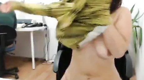 Mature secretary masturbates on webcam next to her boss