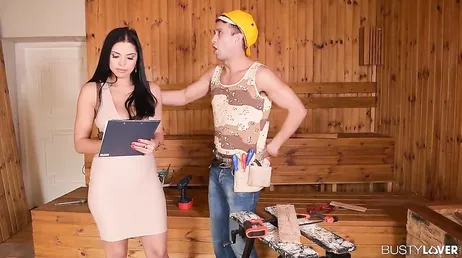 The lady of the house reaches an agreement with this handsome worker