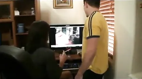 He catches his stepmother watching porn: what a great fuck they have