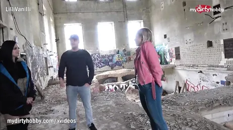 Having a good orgy with some sluts in an abandoned factory