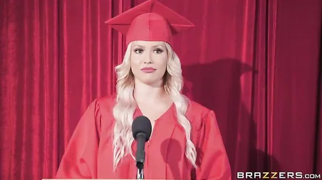 She is very happy, that's why she has sex with her teacher, what a slut.