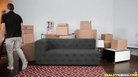 The moving guy has a threesome with these two blondes