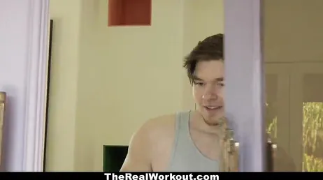 He puts his hands on the ass of the gym trainer.