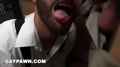 Gay pawnshop clerk sucks and fucks him