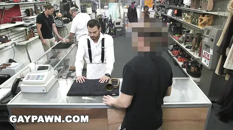Gay pawnshop clerk sucks and fucks him