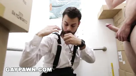 Gay pawnshop clerk sucks and fucks him