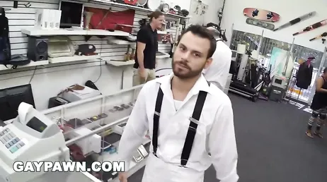 Gay pawnshop clerk sucks and fucks him