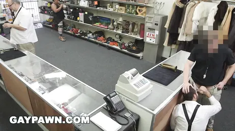 Gay pawnshop clerk sucks and fucks him