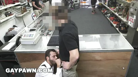 Gay pawnshop clerk sucks and fucks him