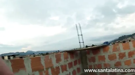 Latina slut goes up to the roof to do laundry and fucks the neighbor