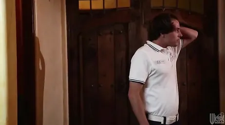 Julia Ann sucking the hotel employees cock..
