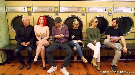 Sex in the laundry room with busty redhead Jasmine James