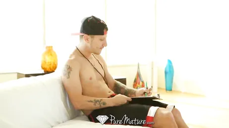 Fuck mom, how she bounces on that attractive young man's cock
