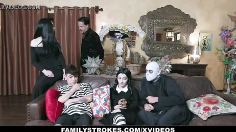 Halloween porn party with the Addams family and total orgy