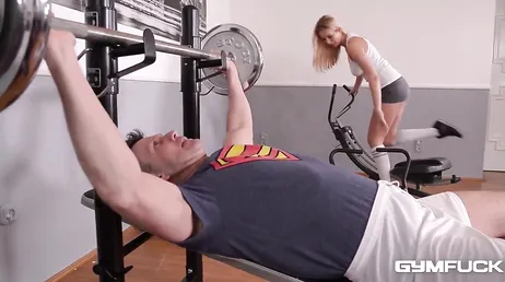 The monitor in the room eats this blonde's whole pussy.