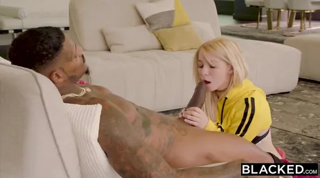 Blonde girl enjoys a nice black cock in the hotel.