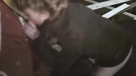 Mature Dutch woman gives joy to one of the workers.