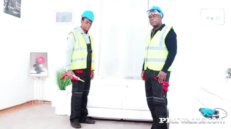 The two black contractors are going to fuck her whole asshole.