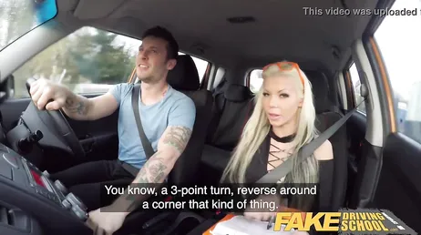 The blonde examiner is a real slut.. Fucking inside the car..