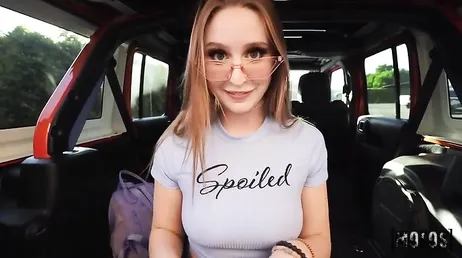 I help her with the car and she starts sucking my whole cock.