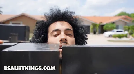 The food delivery guy catches the two of them eating each other's pussies.