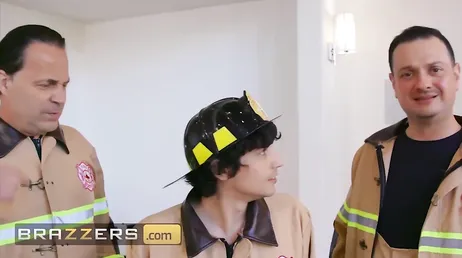 The photographer ends up eating this firefighter's cock.