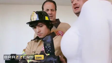 The photographer ends up eating this firefighter's cock.