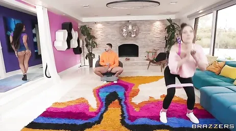 His girlfriend is going to do gymnastics, but he makes better use of his time