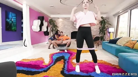 His girlfriend is going to do gymnastics, but he makes better use of his time