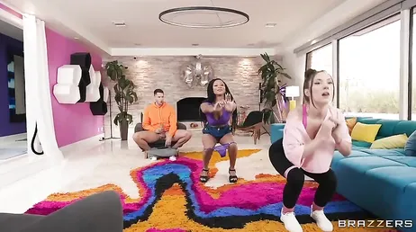 His girlfriend is going to do gymnastics, but he makes better use of his time