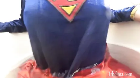 She gets into the bathtub dressed, what an ass my sister has!!