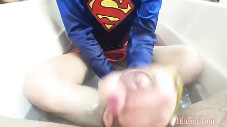She gets into the bathtub dressed, what an ass my sister has!!