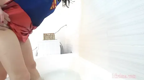 She gets into the bathtub dressed, what an ass my sister has!!