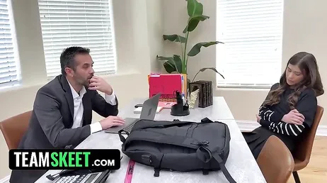 The work meeting with the boss ends in a free xxx threesome