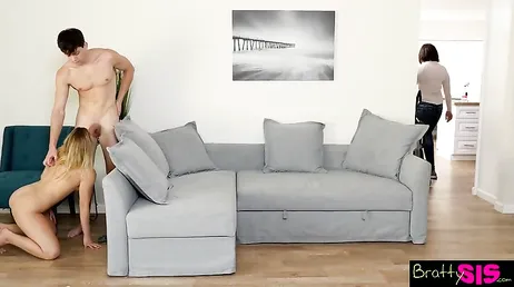 While the girl's mother cleans the house... her boyfriend is fucking her nonstop.