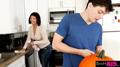 While the girl's mother cleans the house... her boyfriend is fucking her nonstop.