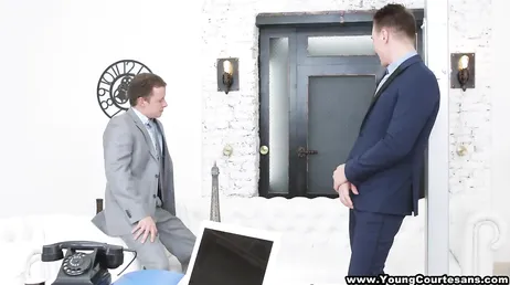 Two executives fuck the company's horny intern hard
